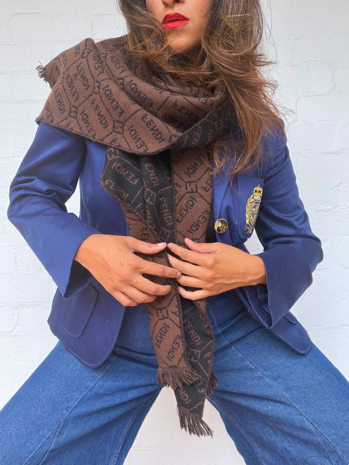 Vintage Fendi Wool Scarf - Black & Brown