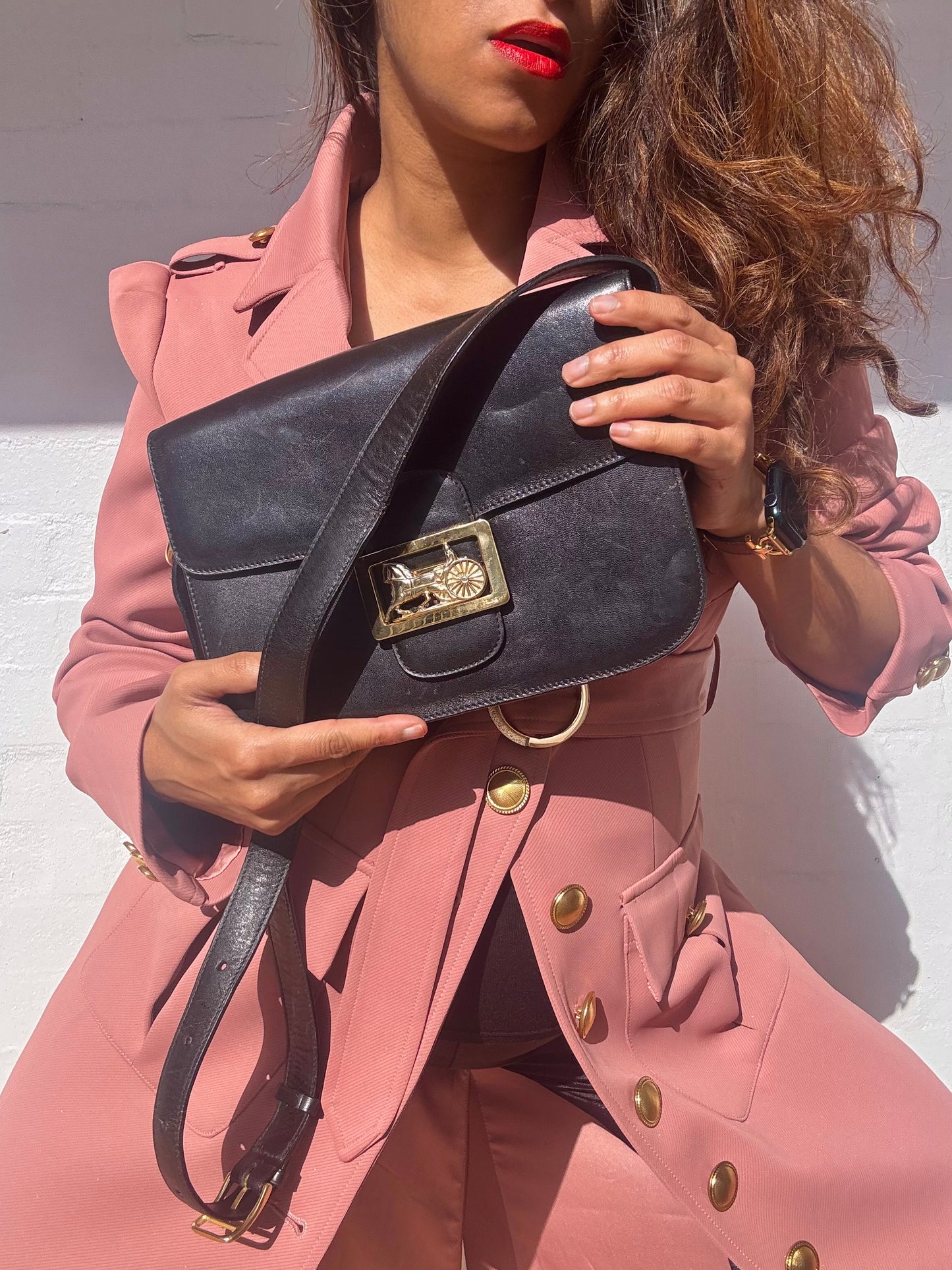 Vintage CELINE Horse Carriage Leather Black Shoulder Bag