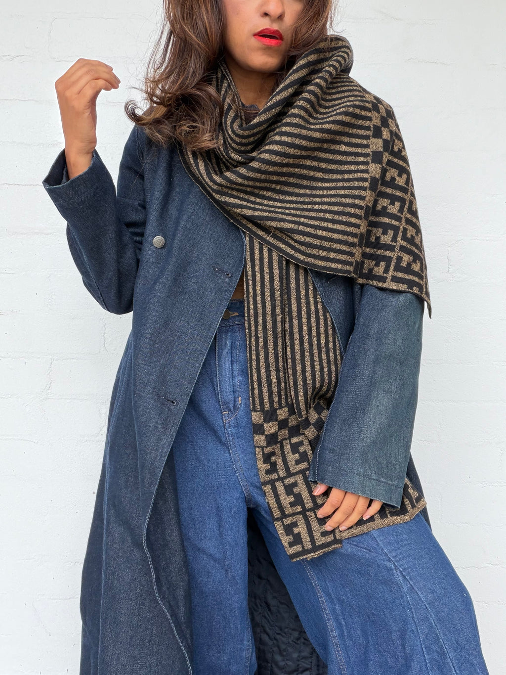 Vintage Fendi Wool Scarf - Black & Brown