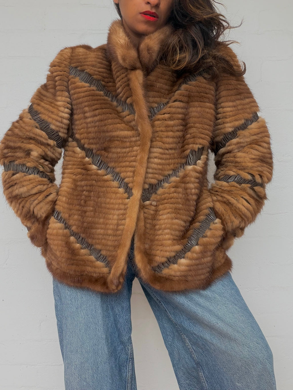 Vintage Textured Brown Mink Fur Coat