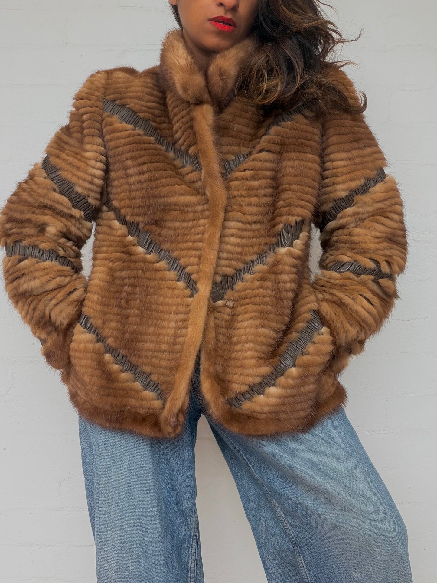 Vintage Textured Brown Mink Fur Coat