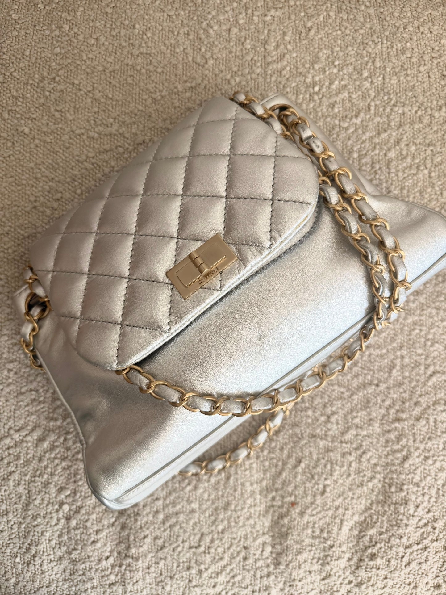 Chanel Metallic Silver Lambskin Handbag