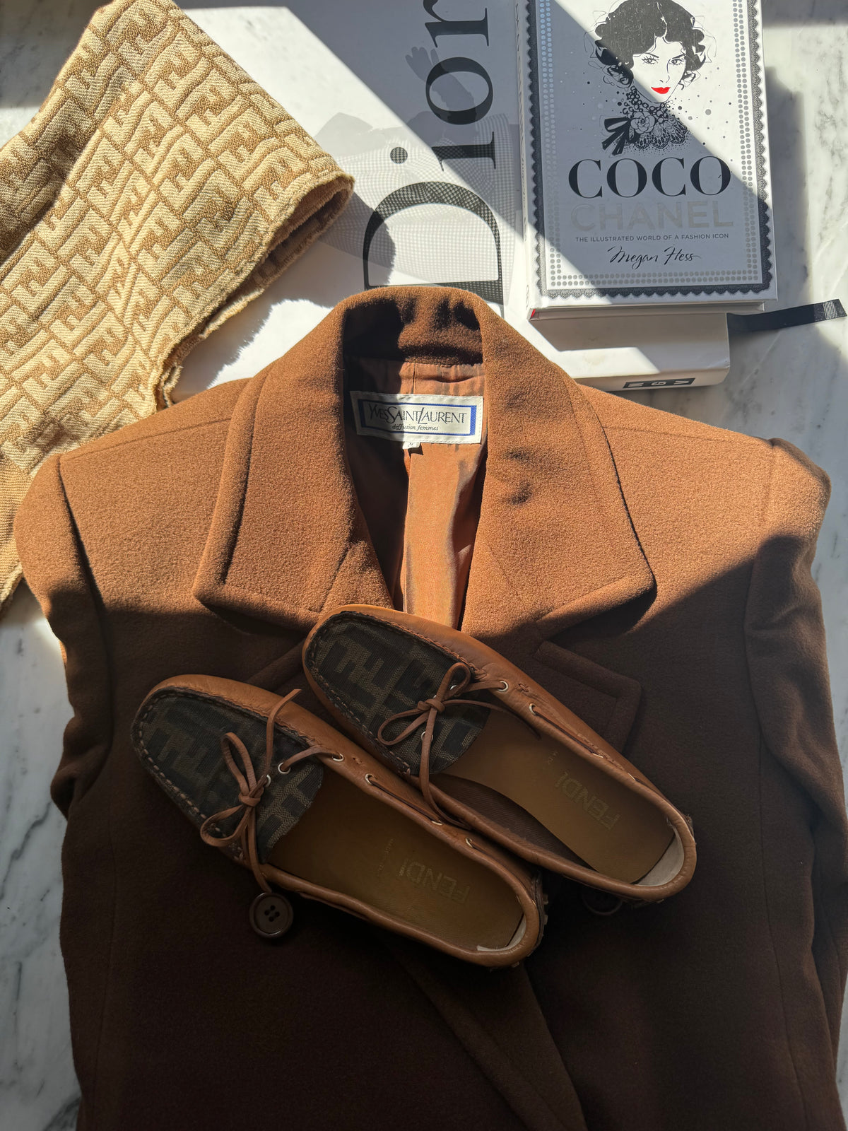 Fendi Brown Zucca Canvas & Leather Bow Loafers