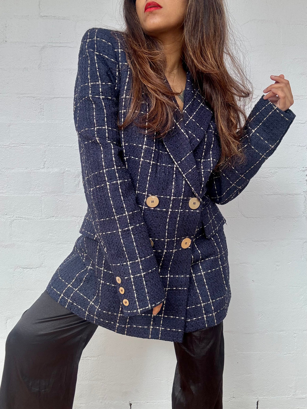 Camilla and Marc - Dominique Blazer Navy & Gold Check, Brand New with Tags