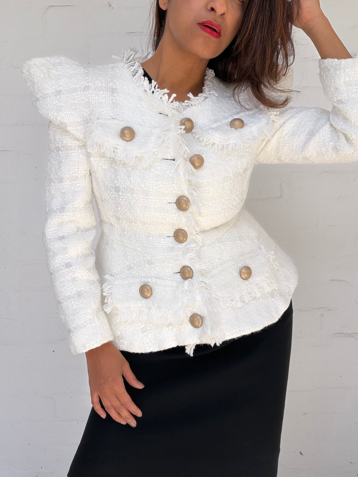 White Bouclé Tailored Jacket