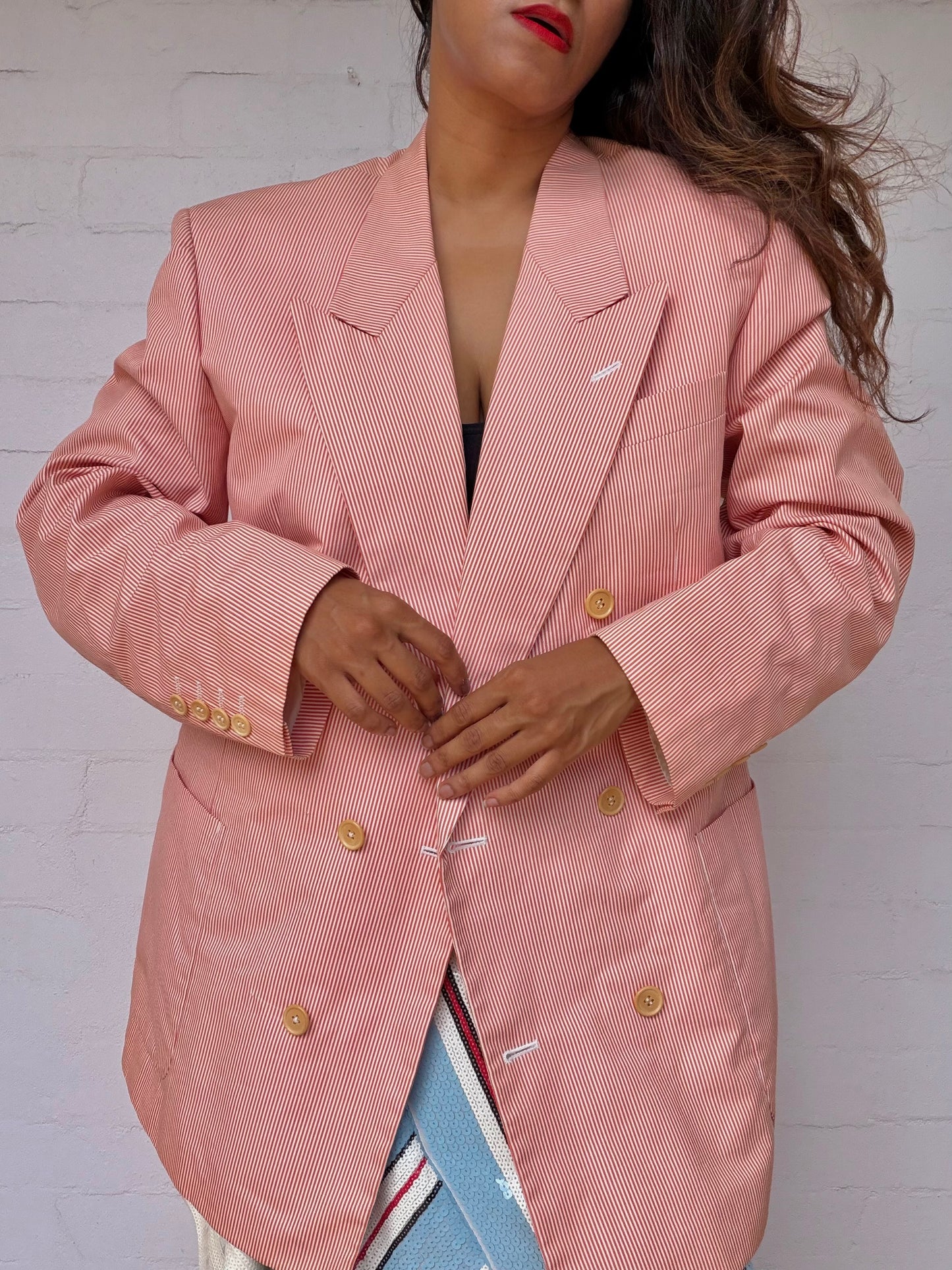 Authentic Dior Pinstripe Cotton Blazer - Coral