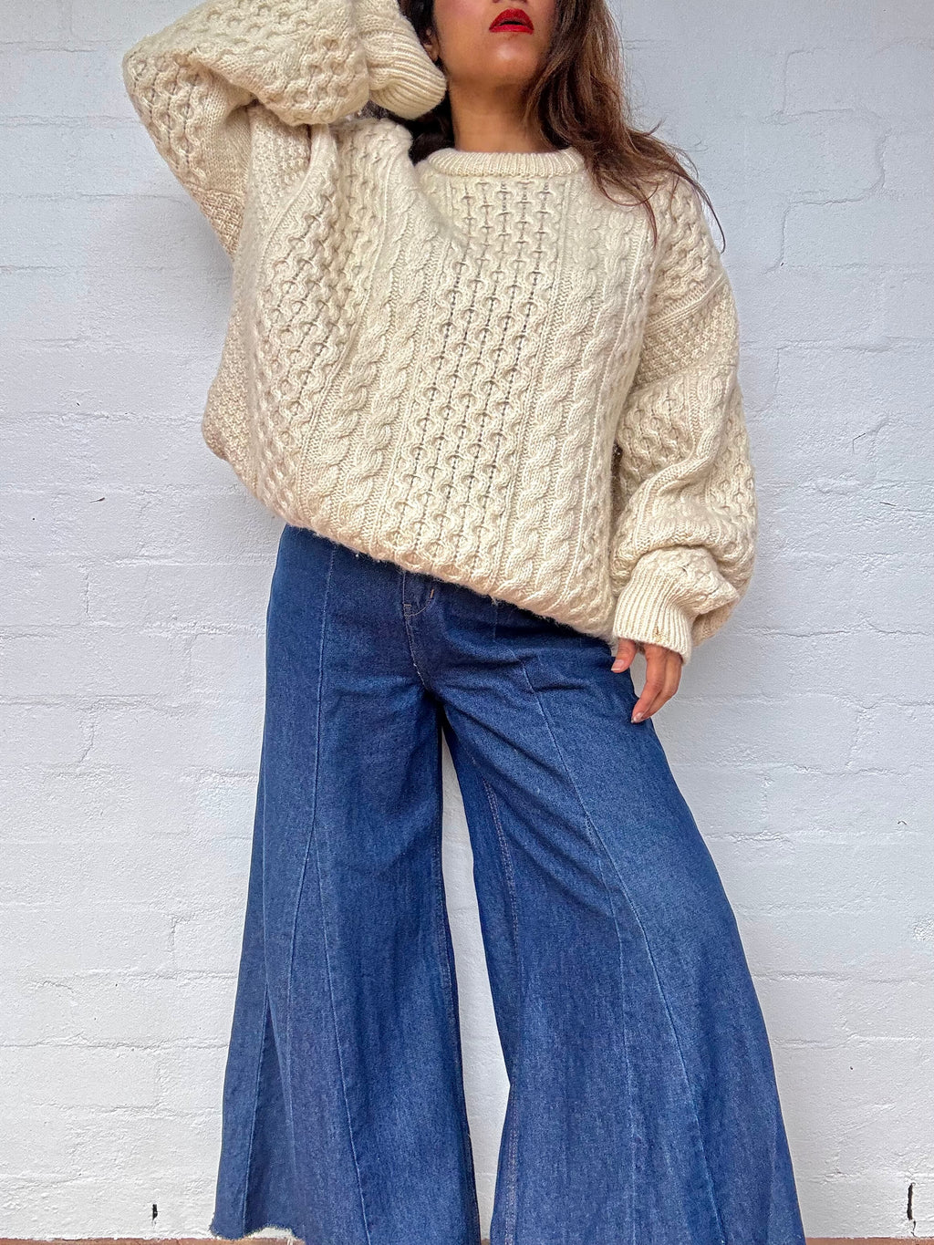 Vintage Irish Aran Knit Sweater - Cream