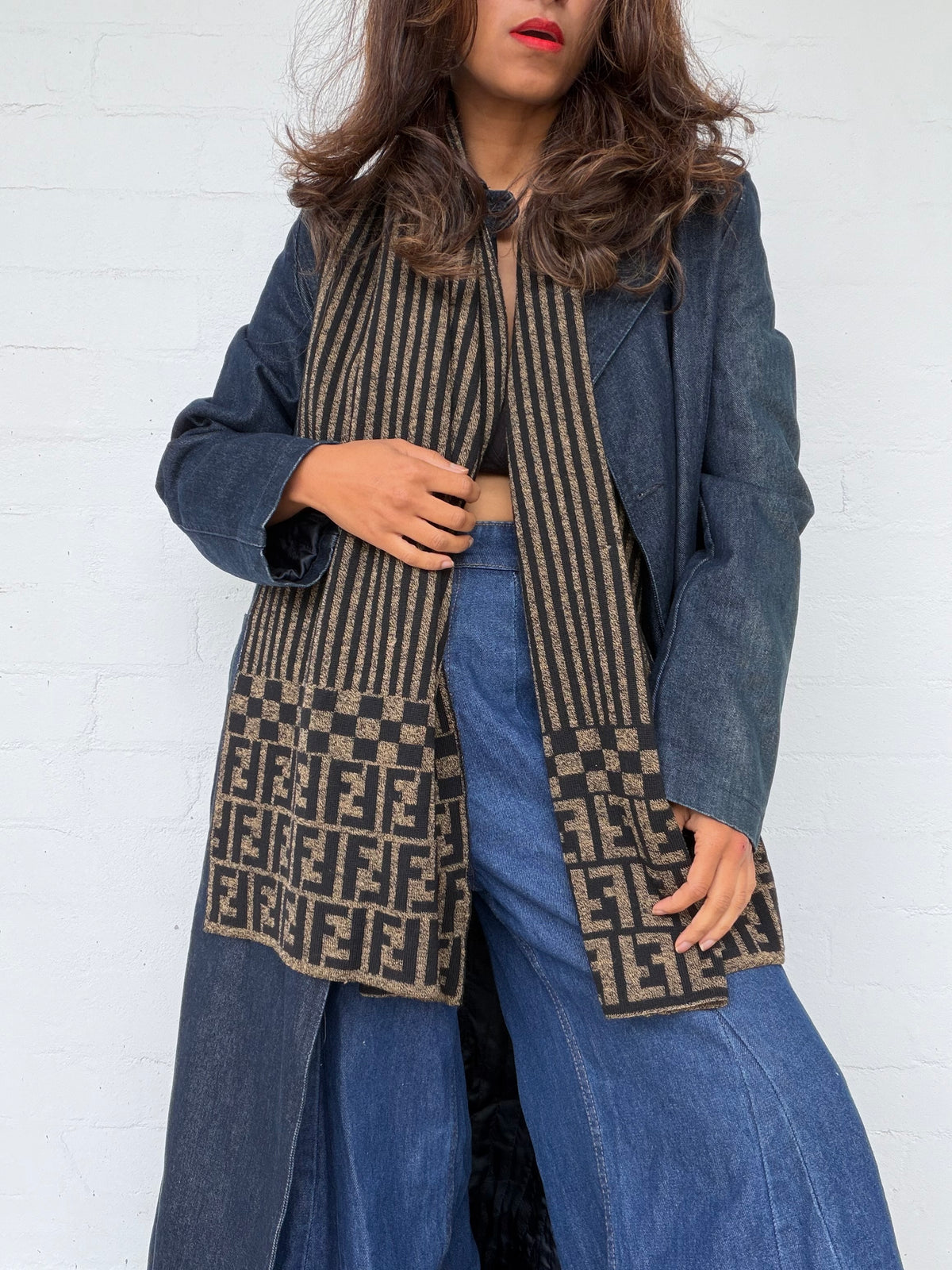 Vintage Fendi Wool Scarf - Black & Brown