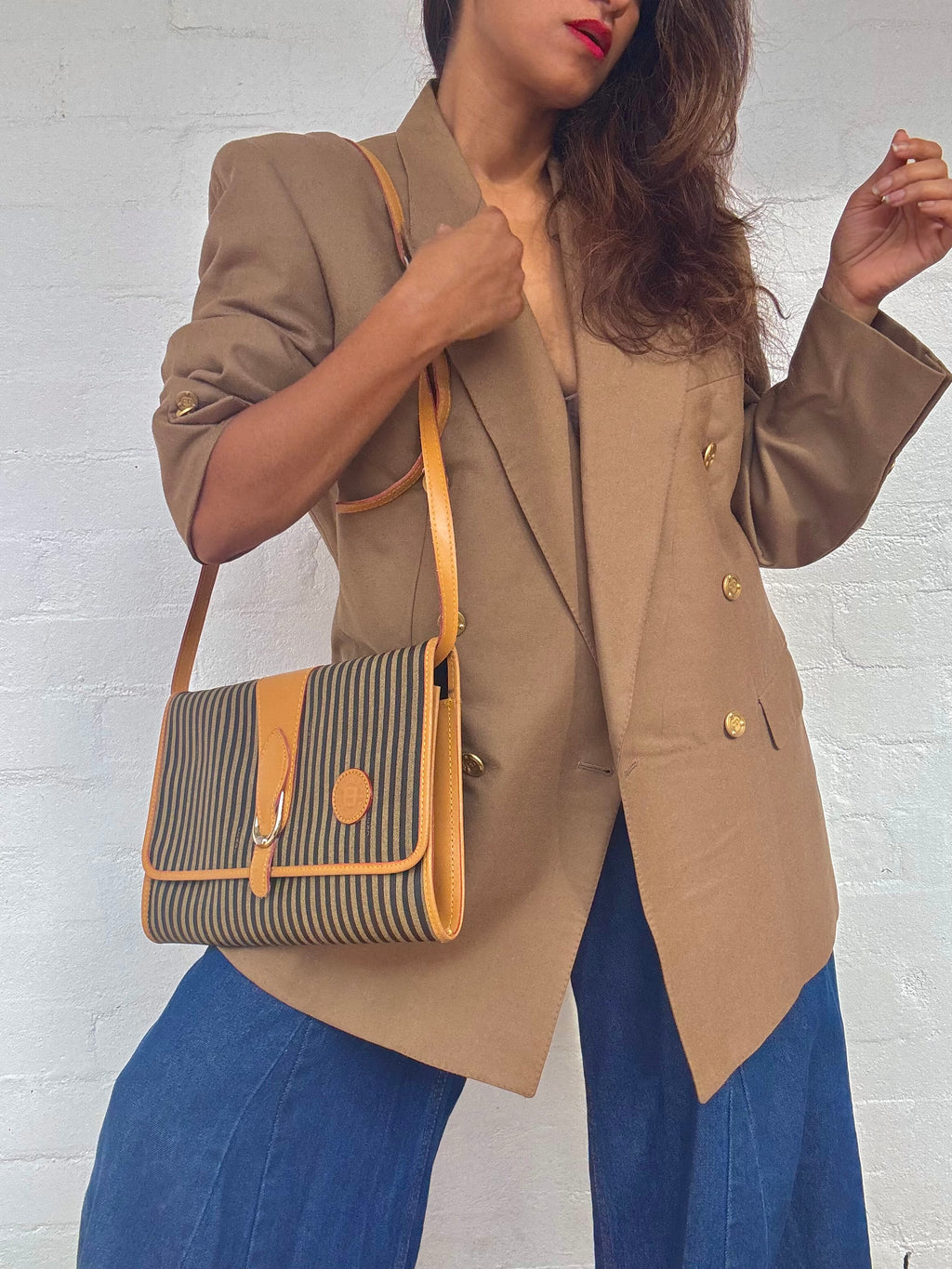 FENDI 70's Pequin Pattern Clutch & Clutch/Removable Crossbody Strap