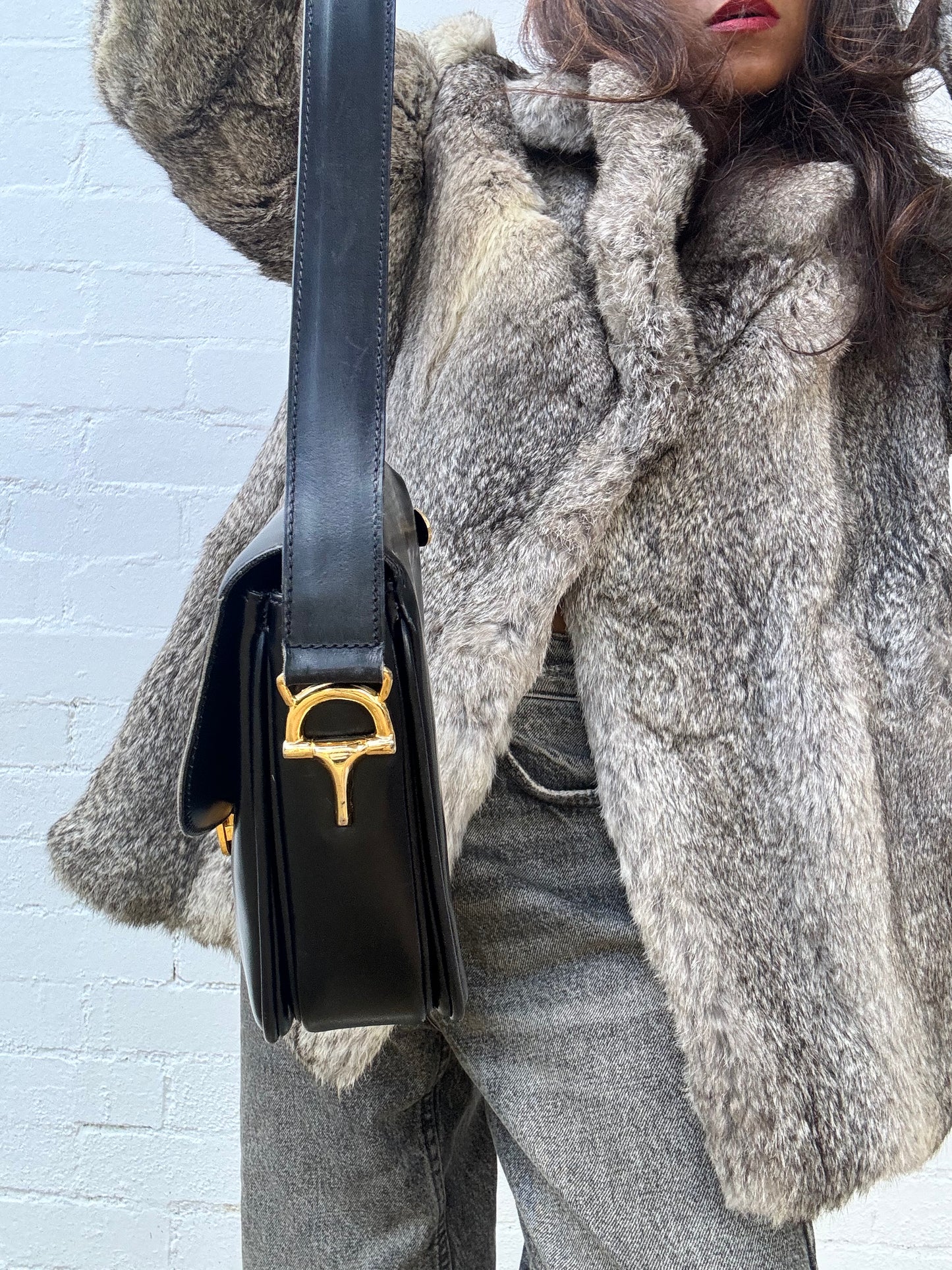 Authentic Vintage CELINE Carriage Leather Black Shoulder Bag