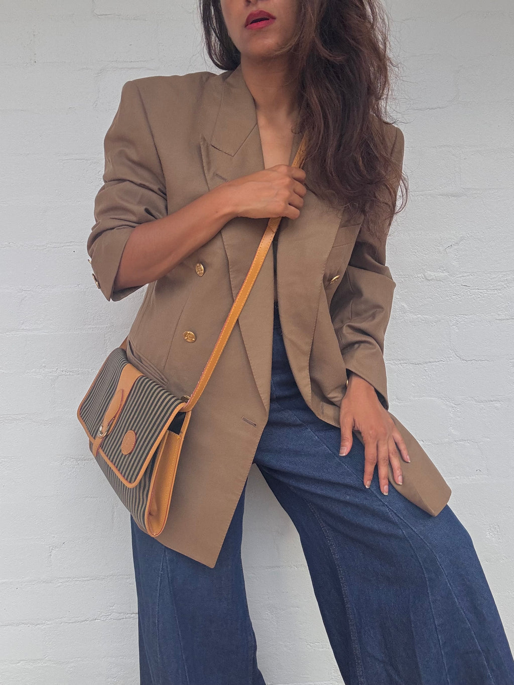 FENDI 70's Pequin Pattern Clutch & Clutch/Removable Crossbody Strap