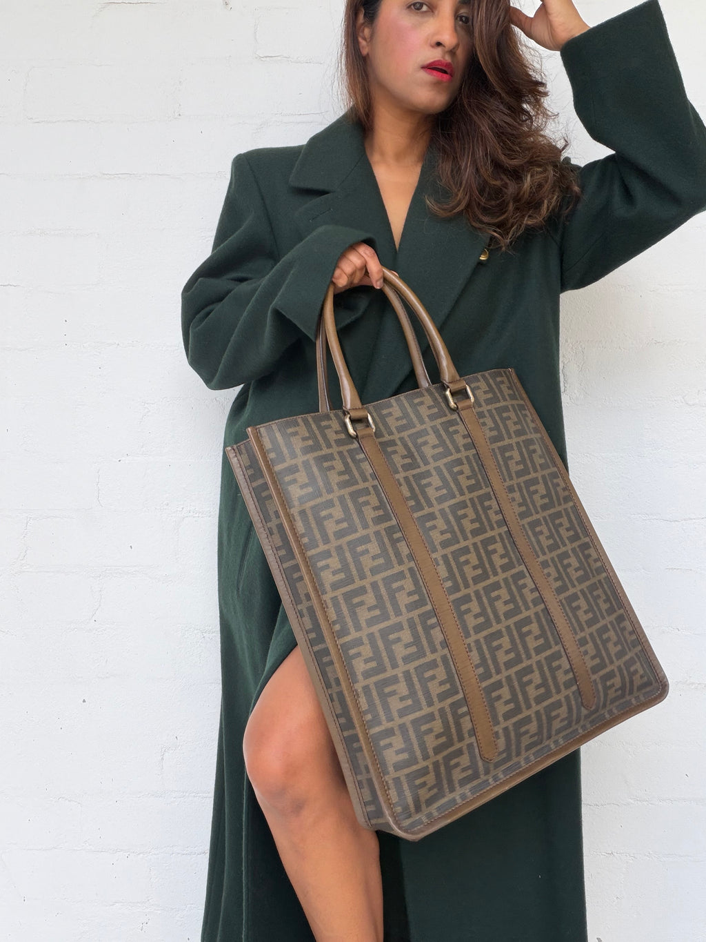 Rare Vintage Fendi Zucca Large Vertical Tote
