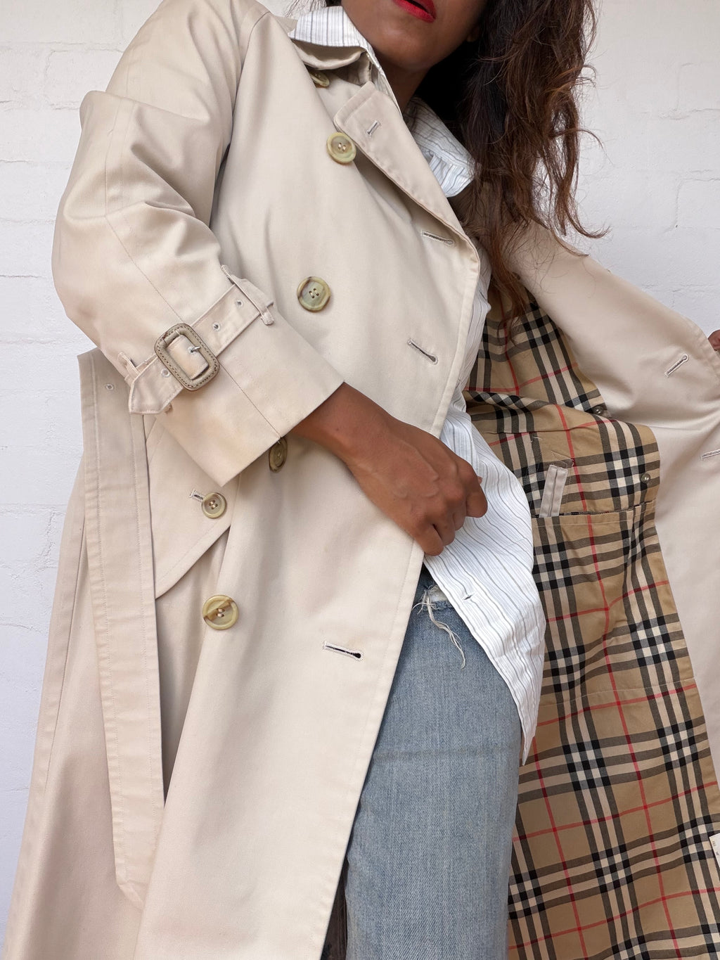 Burberry Double Breasted Trench Coat - Light Beige