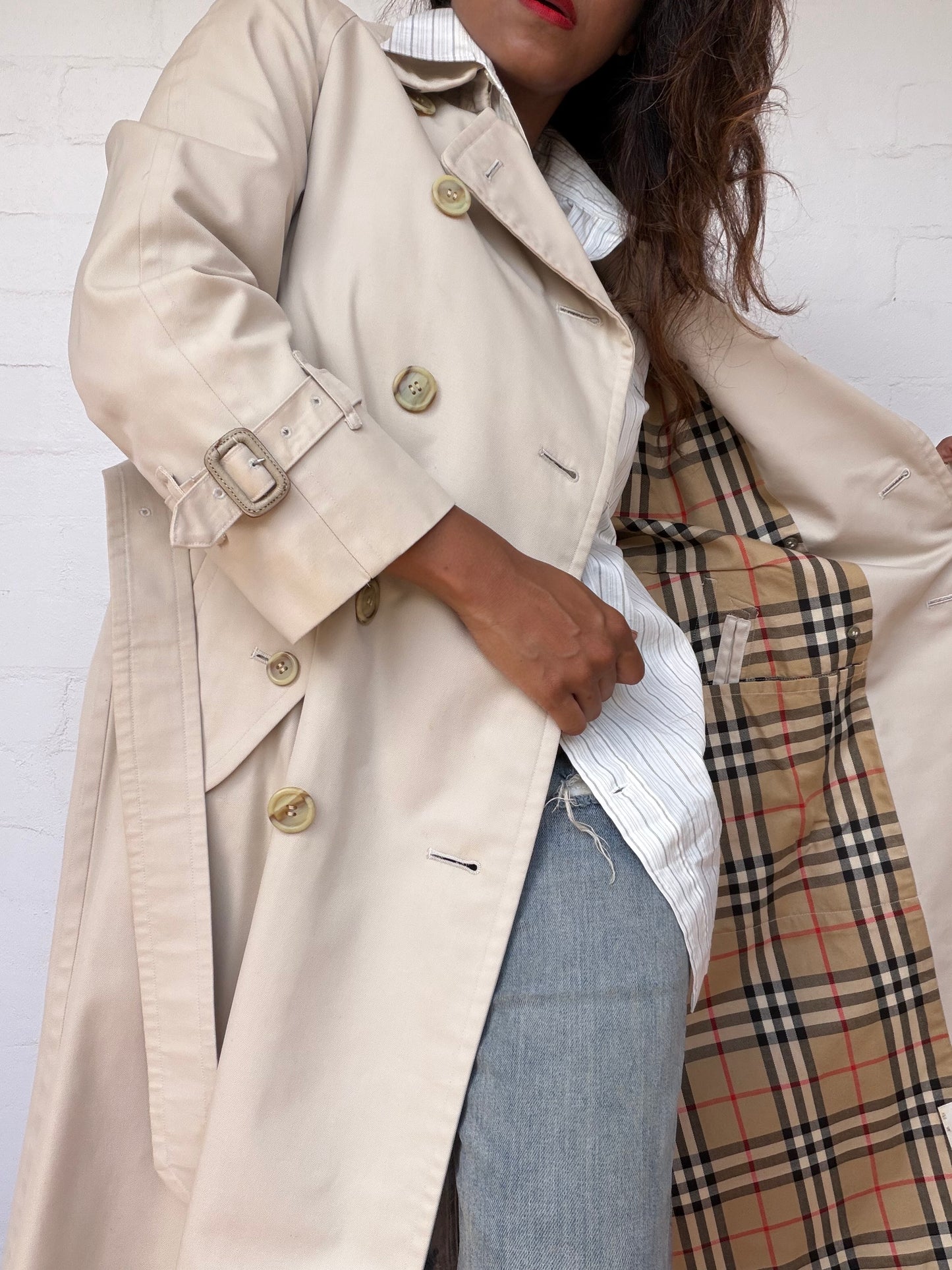 Burberry Double Breasted Trench Coat - Light Beige