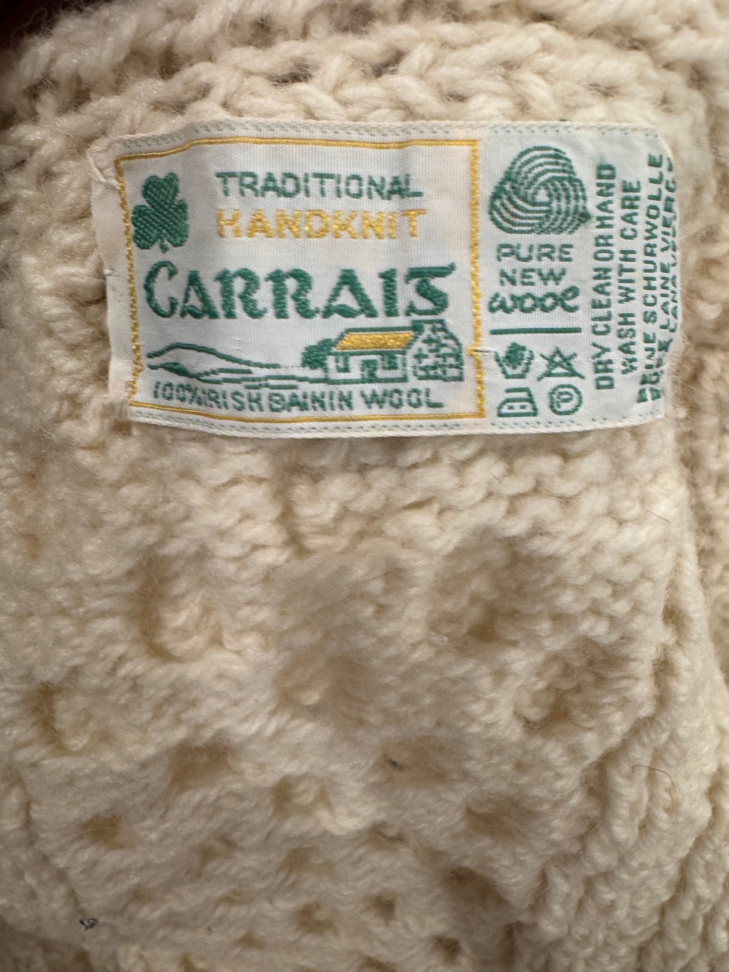 Vintage Irish Aran Knit Cardigan - Cream