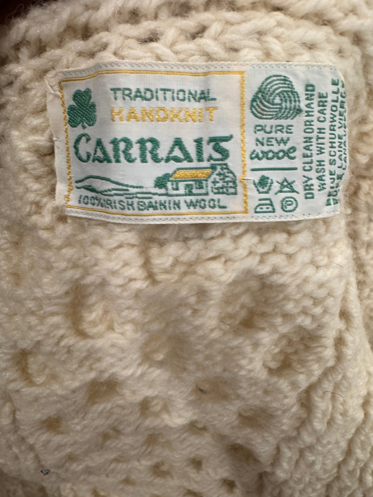 Vintage Irish Aran Knit Cardigan - Cream