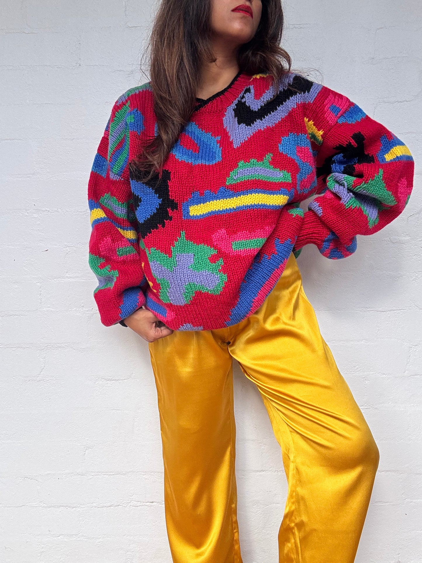 Vintage Colourful Oversized Wool Jumper