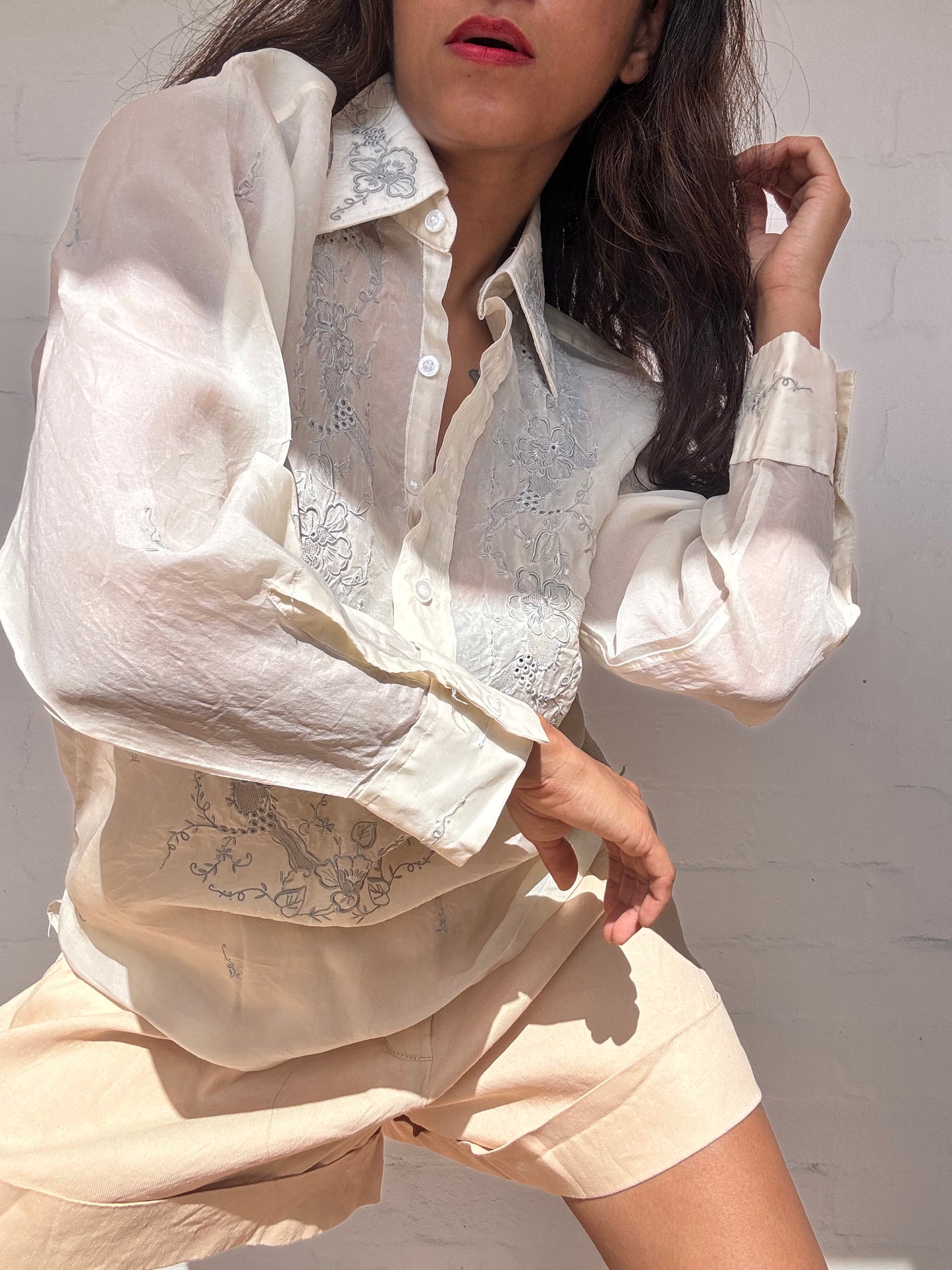 Vintage Silk Embroidered Lace Shirt