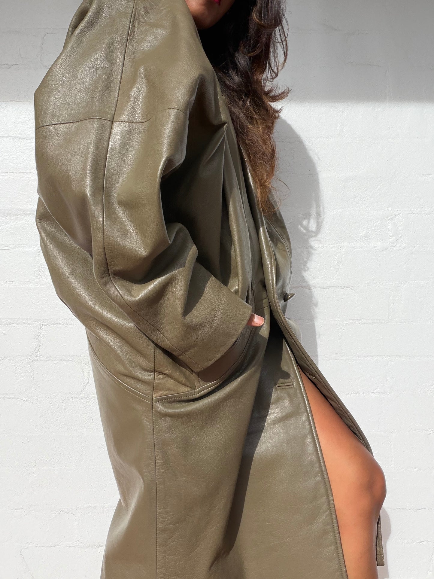 Vintage Retro Dolman Sleeve Lamb Leather Coat Dress
