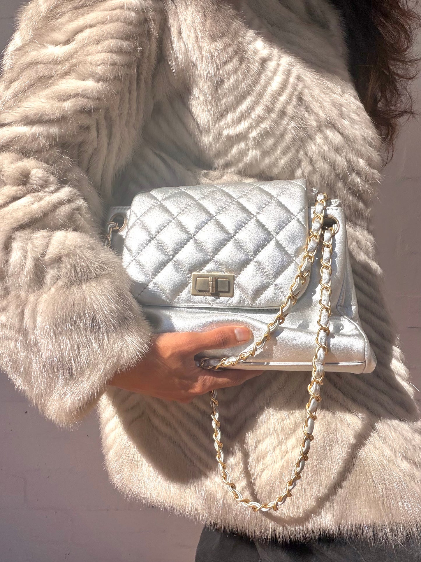 Chanel Metallic Silver Lambskin Handbag