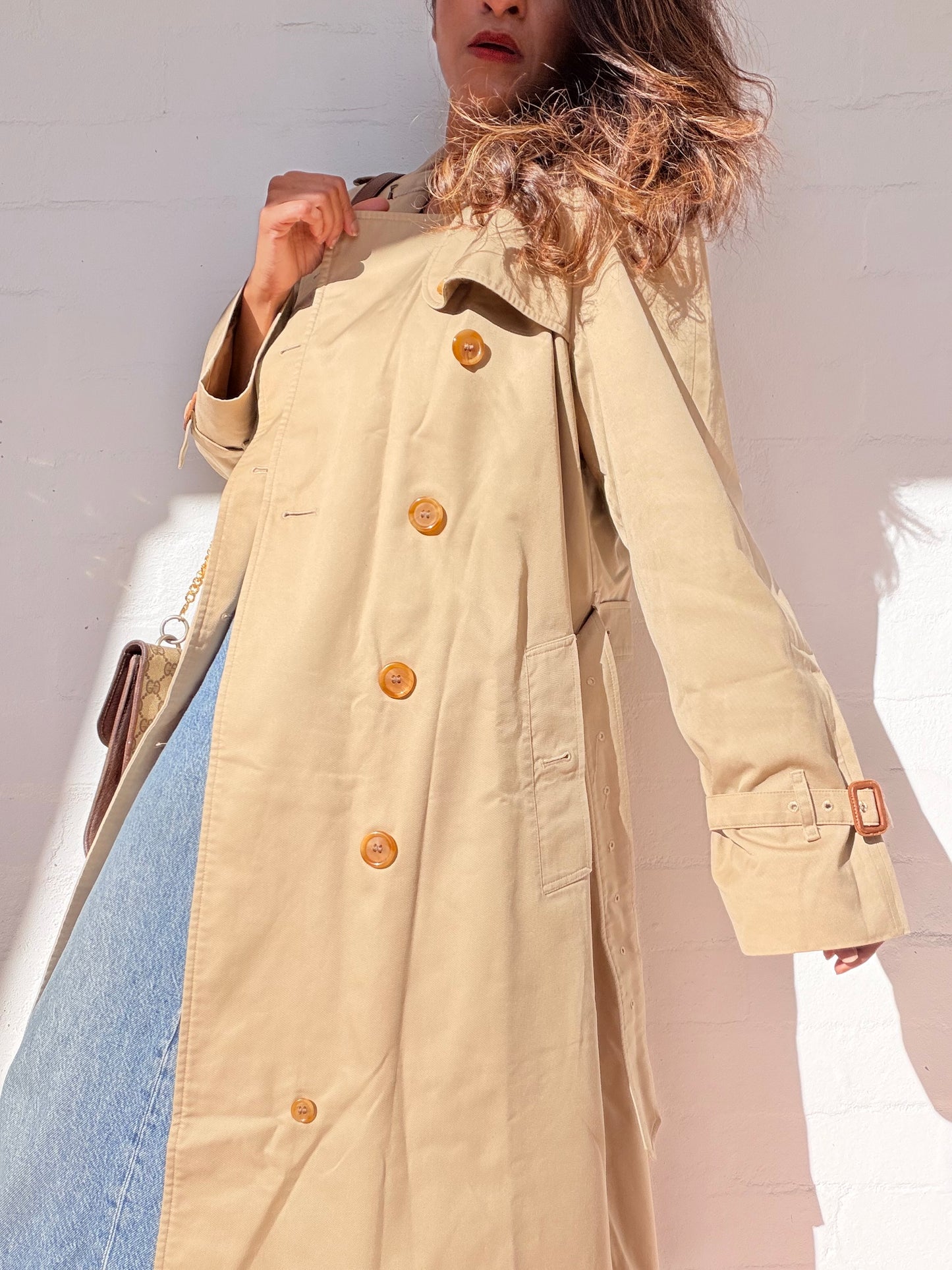 Vintage Burberry Hooded Trench Coat - Beige
