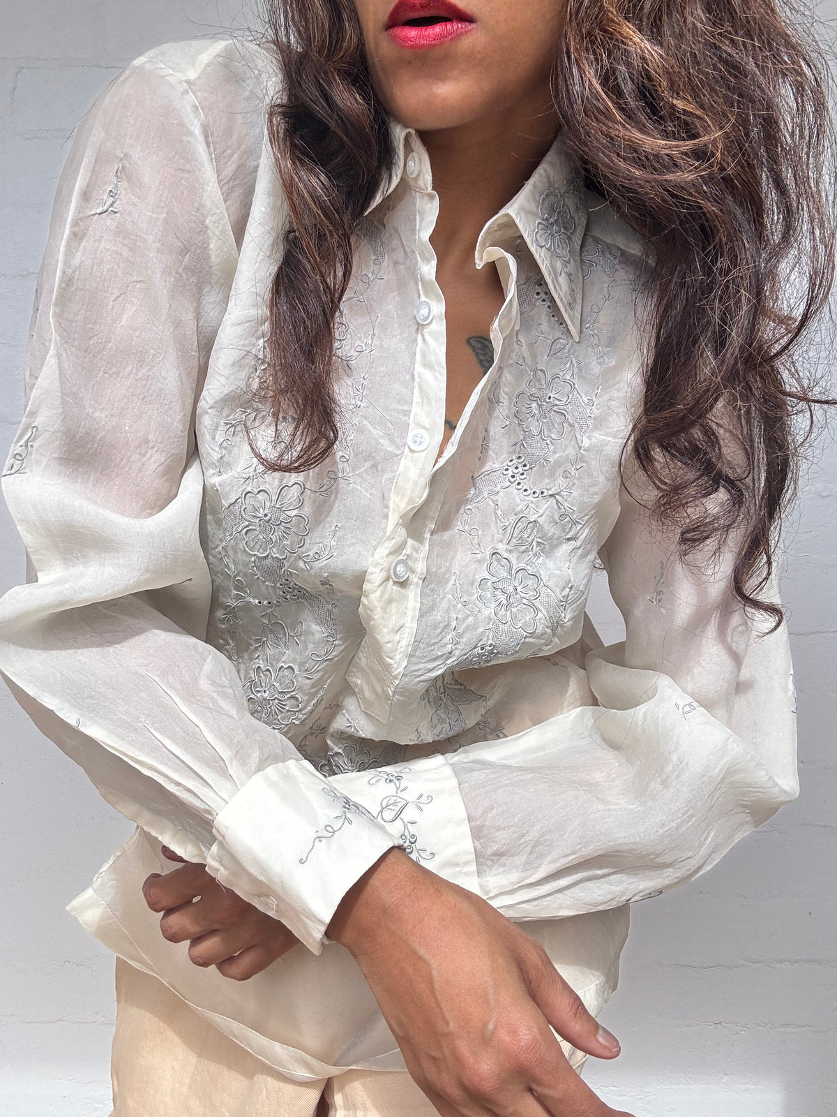 Vintage Silk Embroidered Lace Shirt