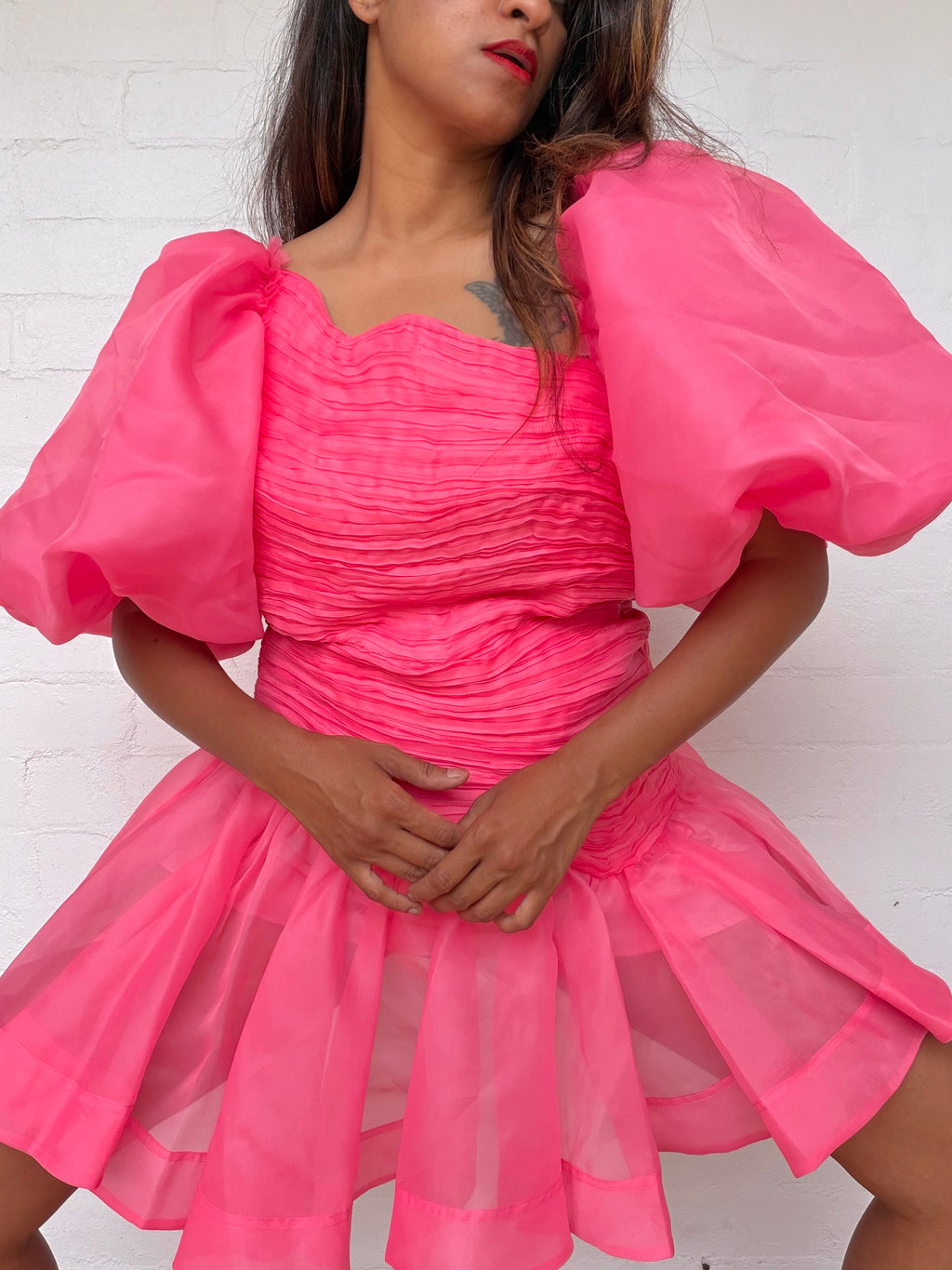AJE Joan Puff Sleeve Mini Dress – Rouge Pink