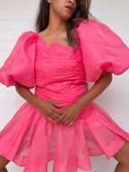AJE Joan Puff Sleeve Mini Dress – Rouge Pink