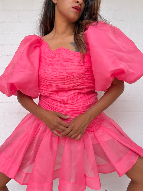 AJE Joan Puff Sleeve Mini Dress – Rouge Pink