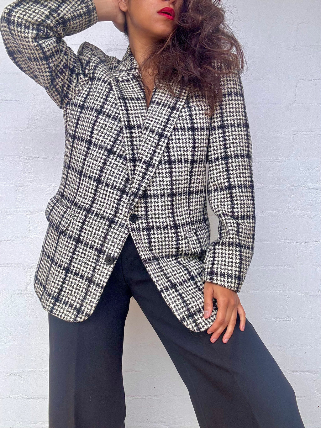 Authentic Dior Hounds-tooth Tweed Wool Blazer