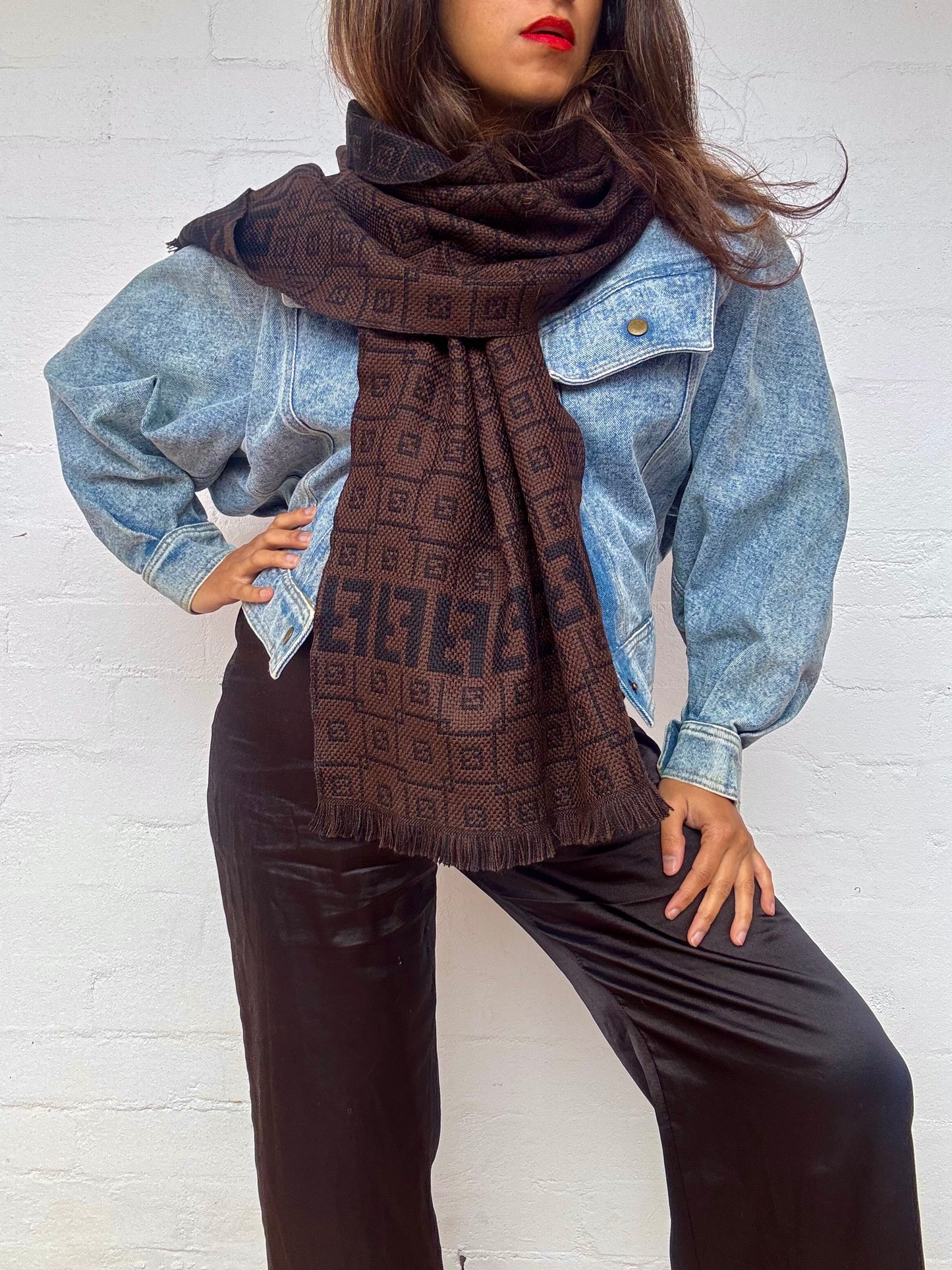 Vintage New Fendi Wool Scarf - Black & Brown