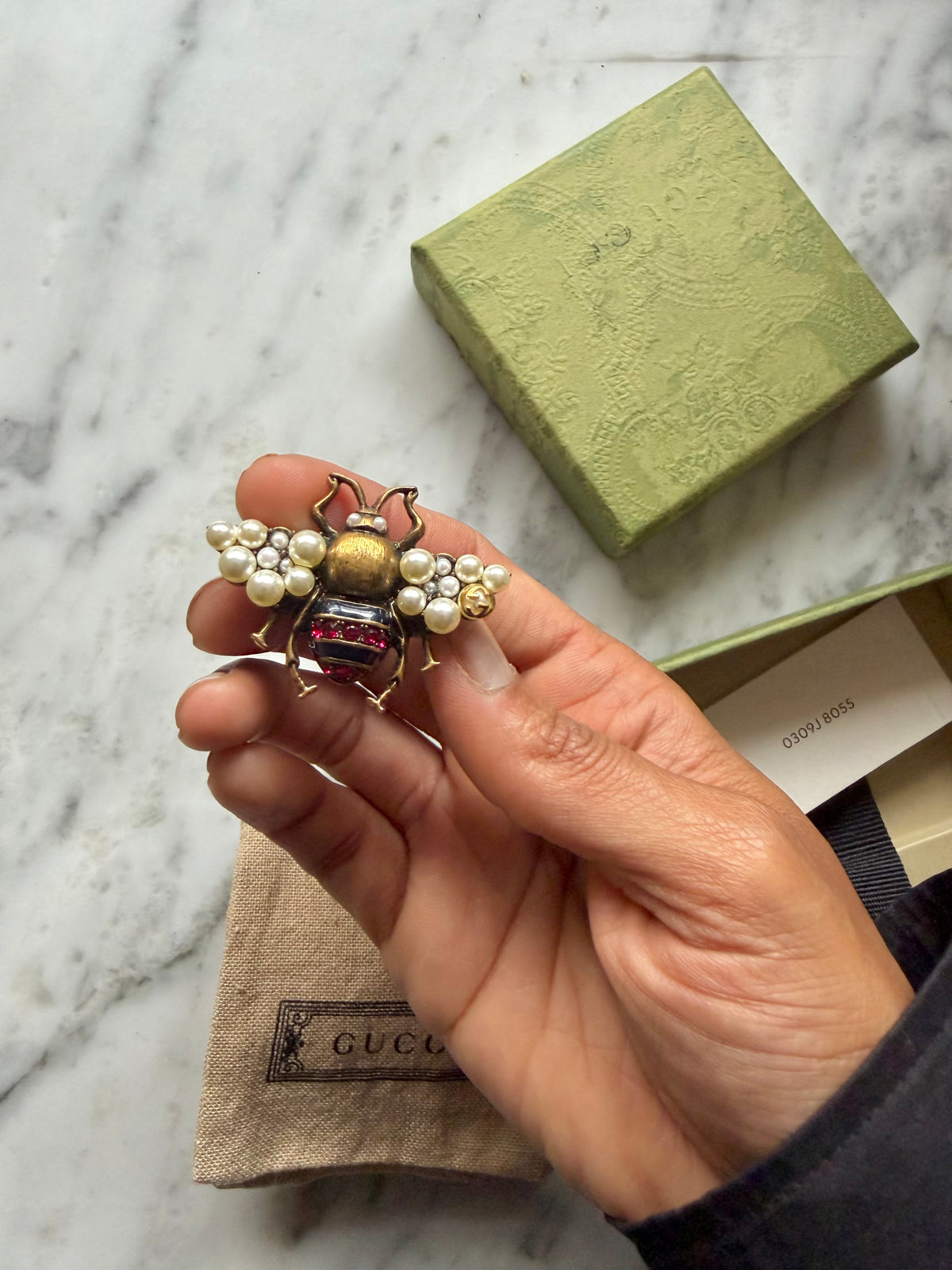 Gucci Bee Ring with Pearls & Crystals
