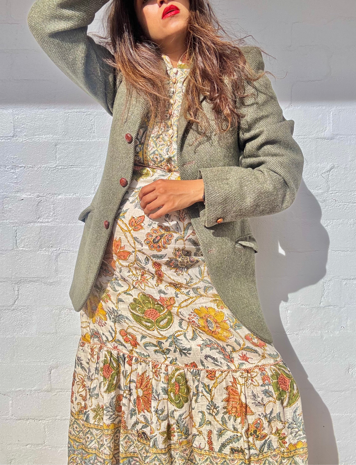 Vintage Wool Tweed Blazer - Moss Green