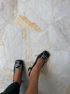 Vintage Fendi FF Buckle Leather Slingbacks - Black