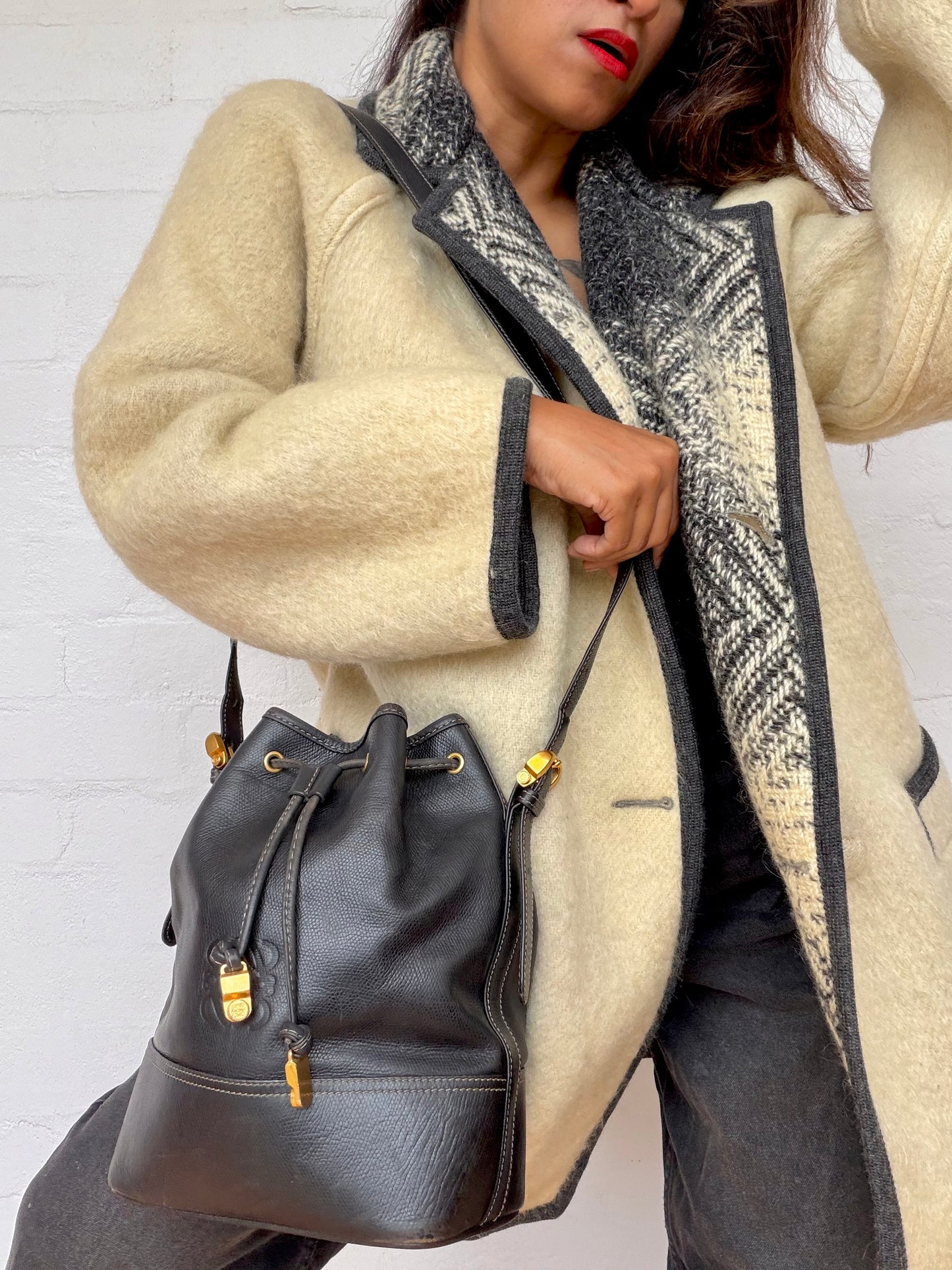 Rare Vintage Loewe Anagram Bucket Bag - Black