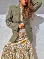 Vintage Wool Tweed Blazer - Moss Green