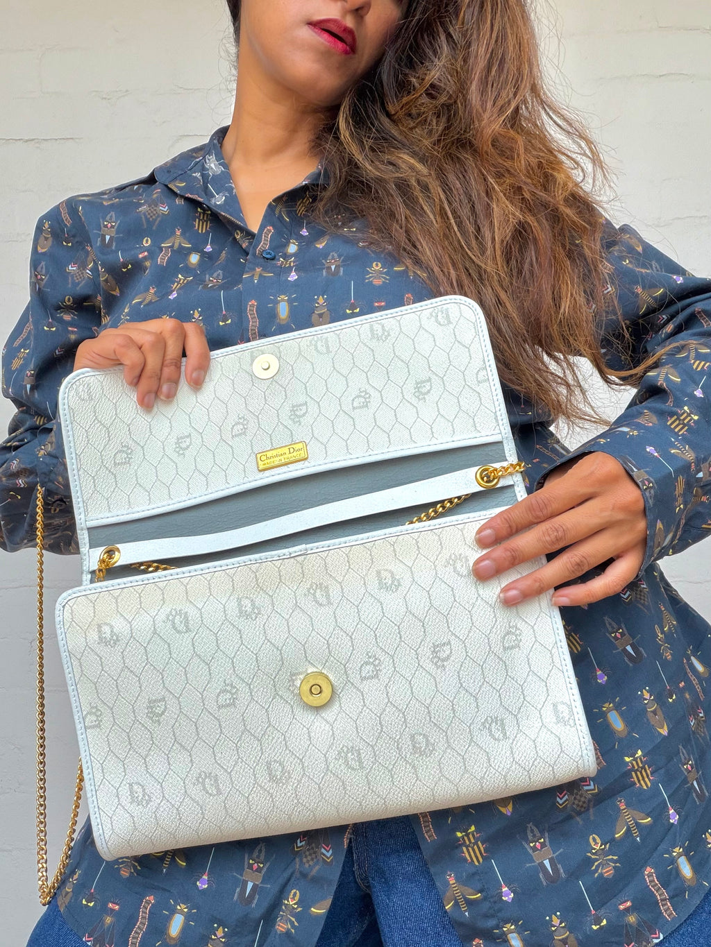Authentic Vintage Dior Honeycomb Monogram Bag - White