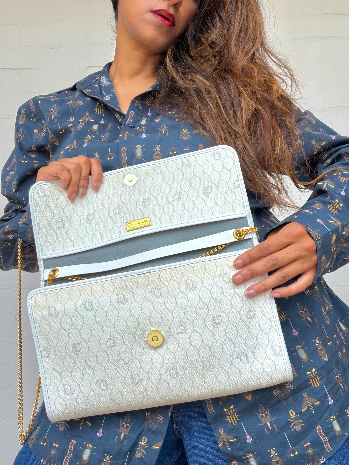 Authentic Vintage Dior Honeycomb Monogram Bag - White