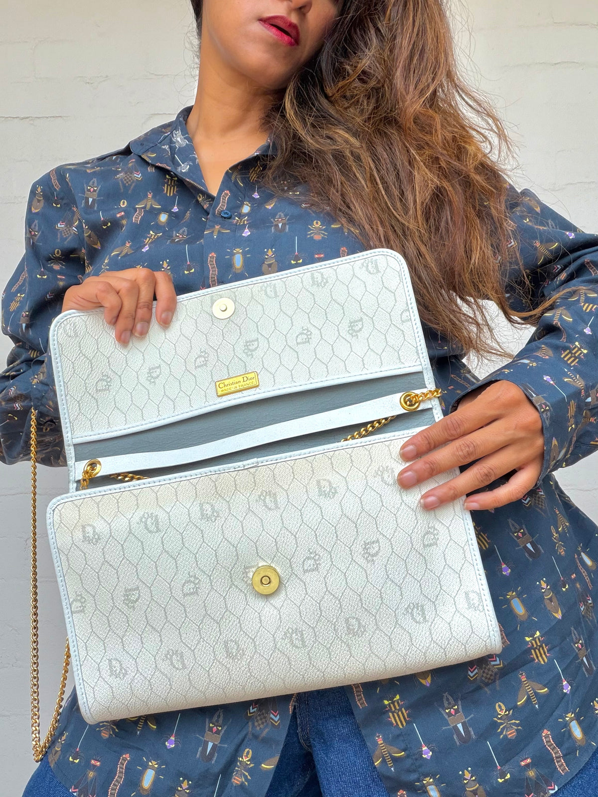 Authentic Vintage Dior Honeycomb Monogram Bag - White