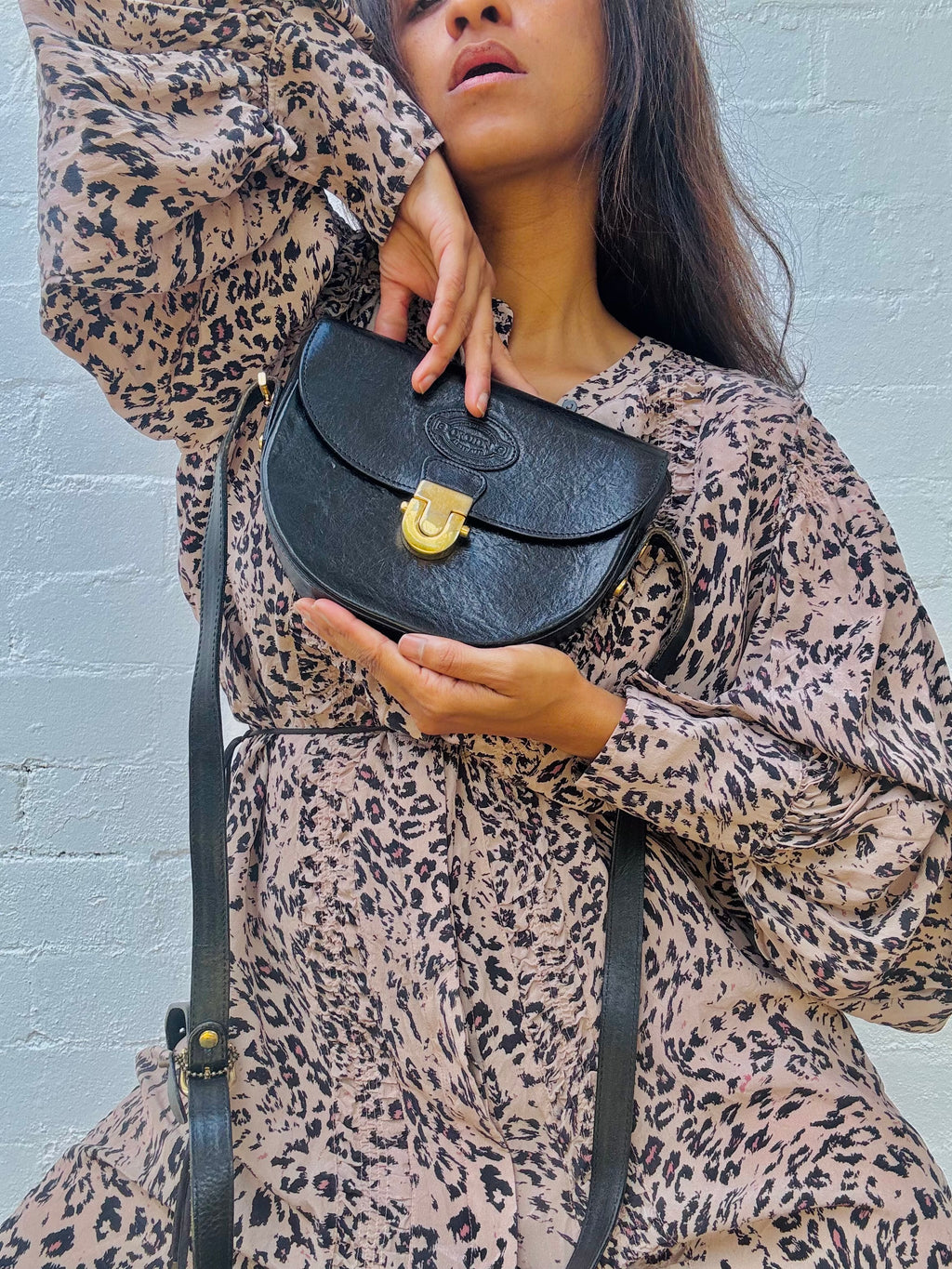 Vintage Oroton Black Leather Cross Body Bag