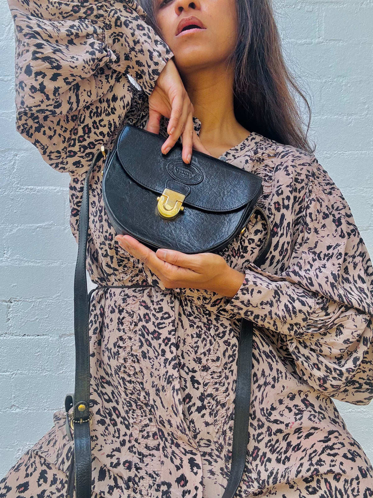 Vintage Oroton Black Leather Cross Body Bag