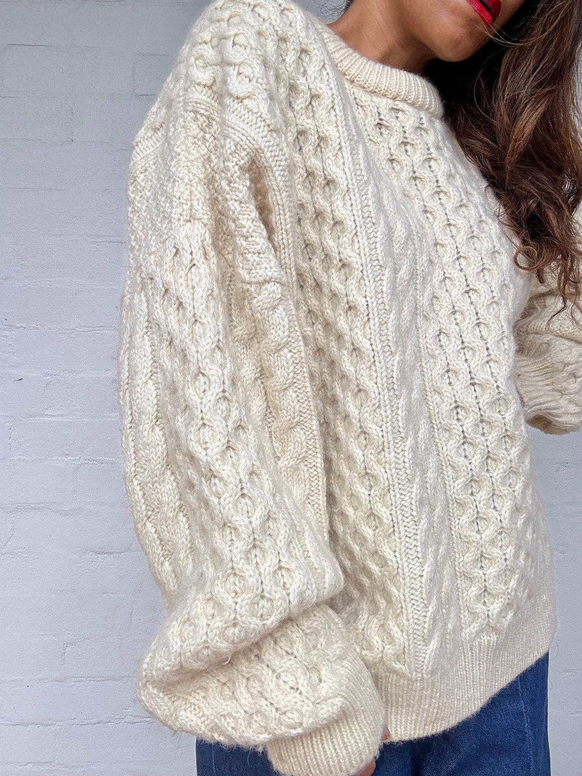 Vintage Irish Aran Knit Sweater - Cream