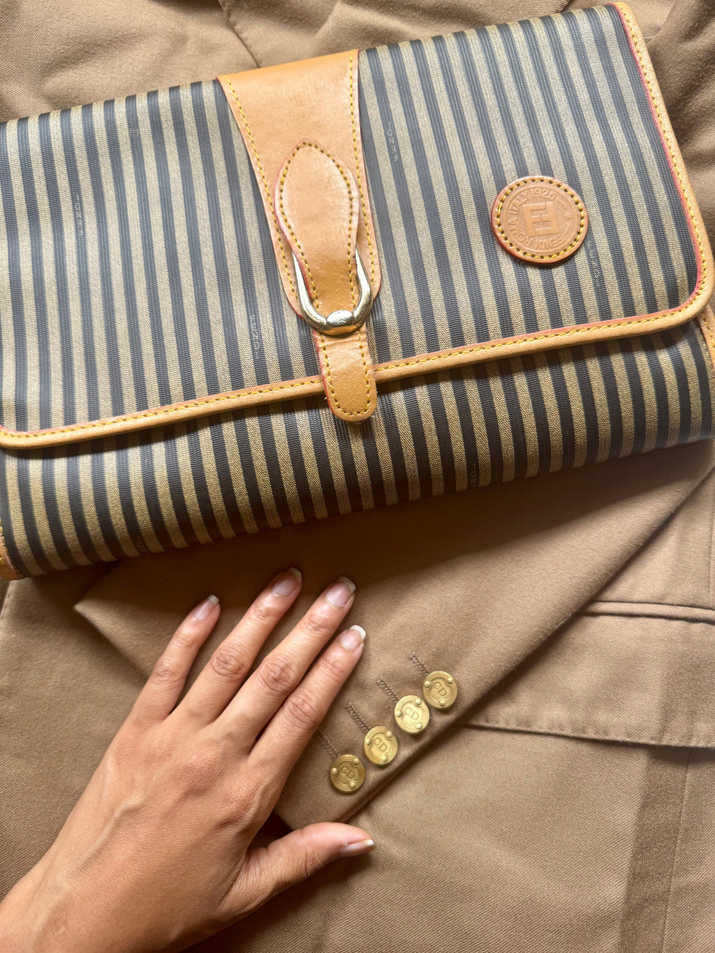 FENDI 70's Pequin Pattern Clutch & Clutch/Removable Crossbody Strap