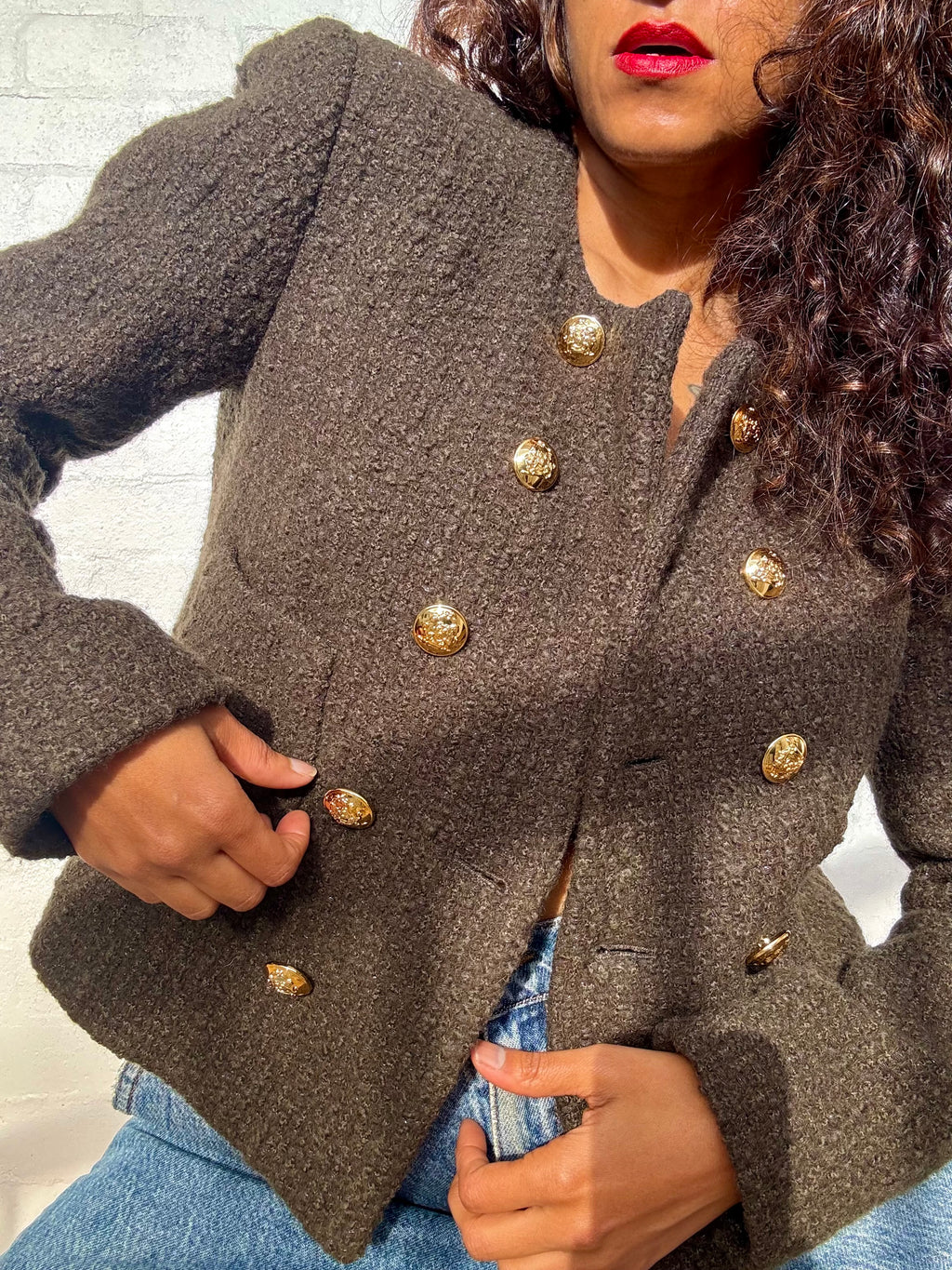 CELINE Chasseur Jacket Bouclé Tweed Khaki