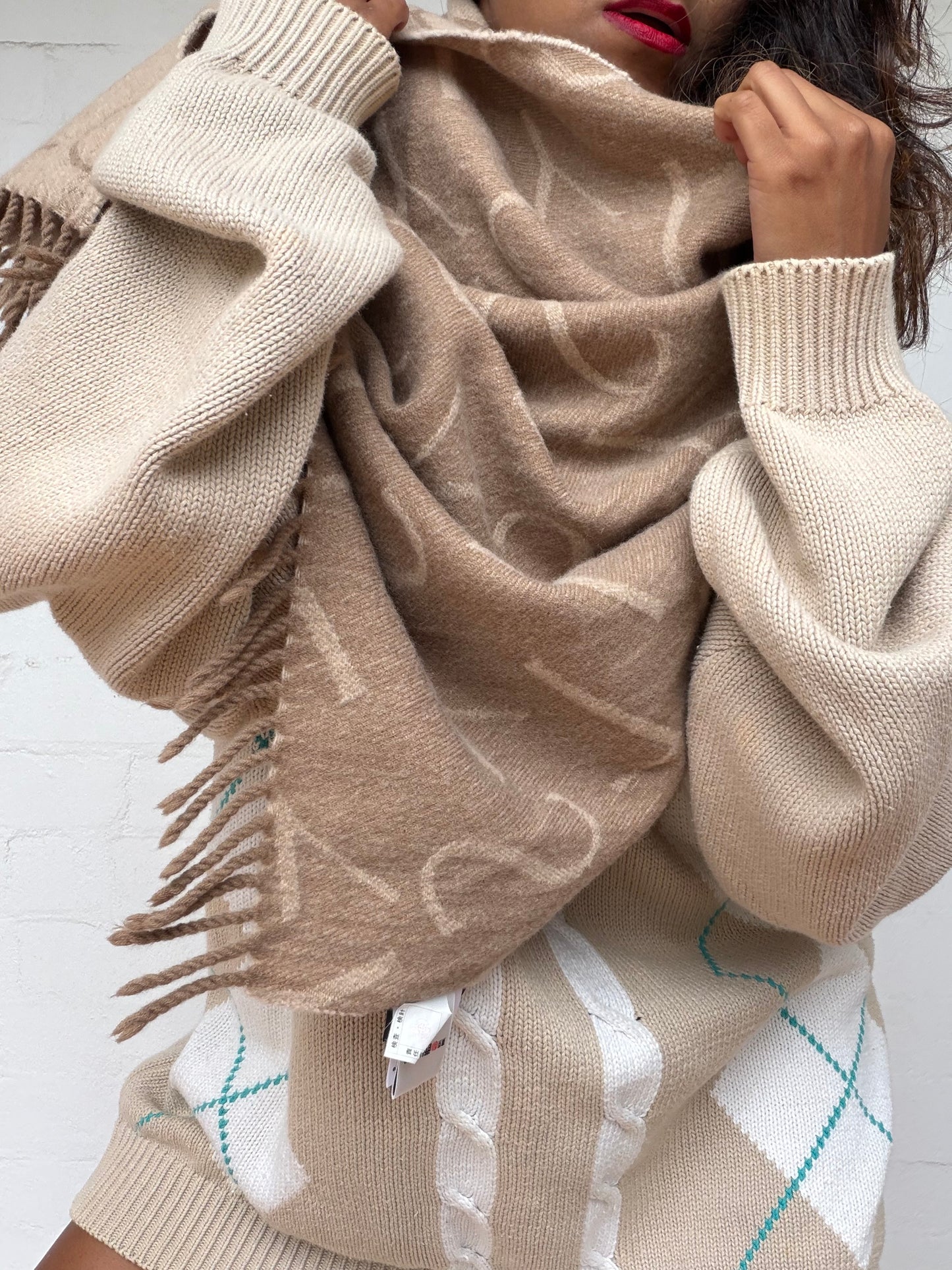 Vintage Yves Saint Laurent Monogram Fringe Scarf