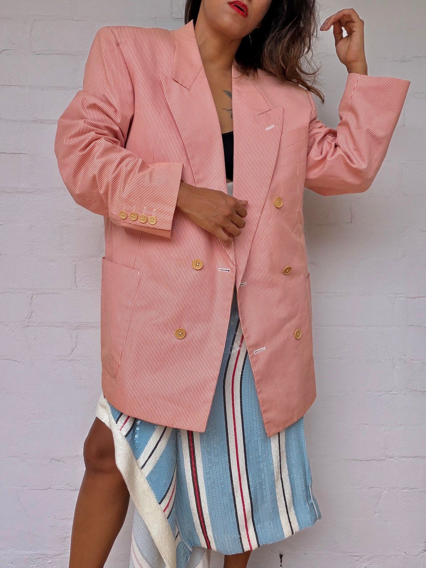 Authentic Dior Pinstripe Cotton Blazer - Coral