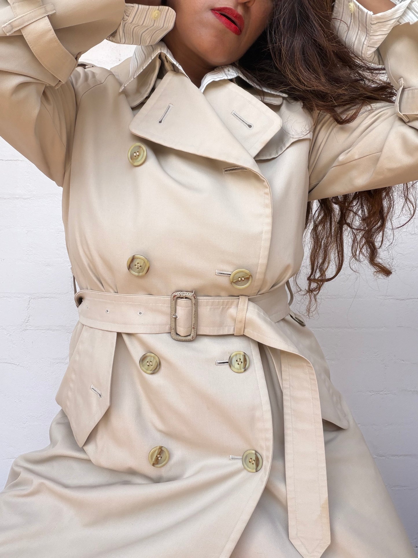 Burberry Double Breasted Trench Coat - Light Beige