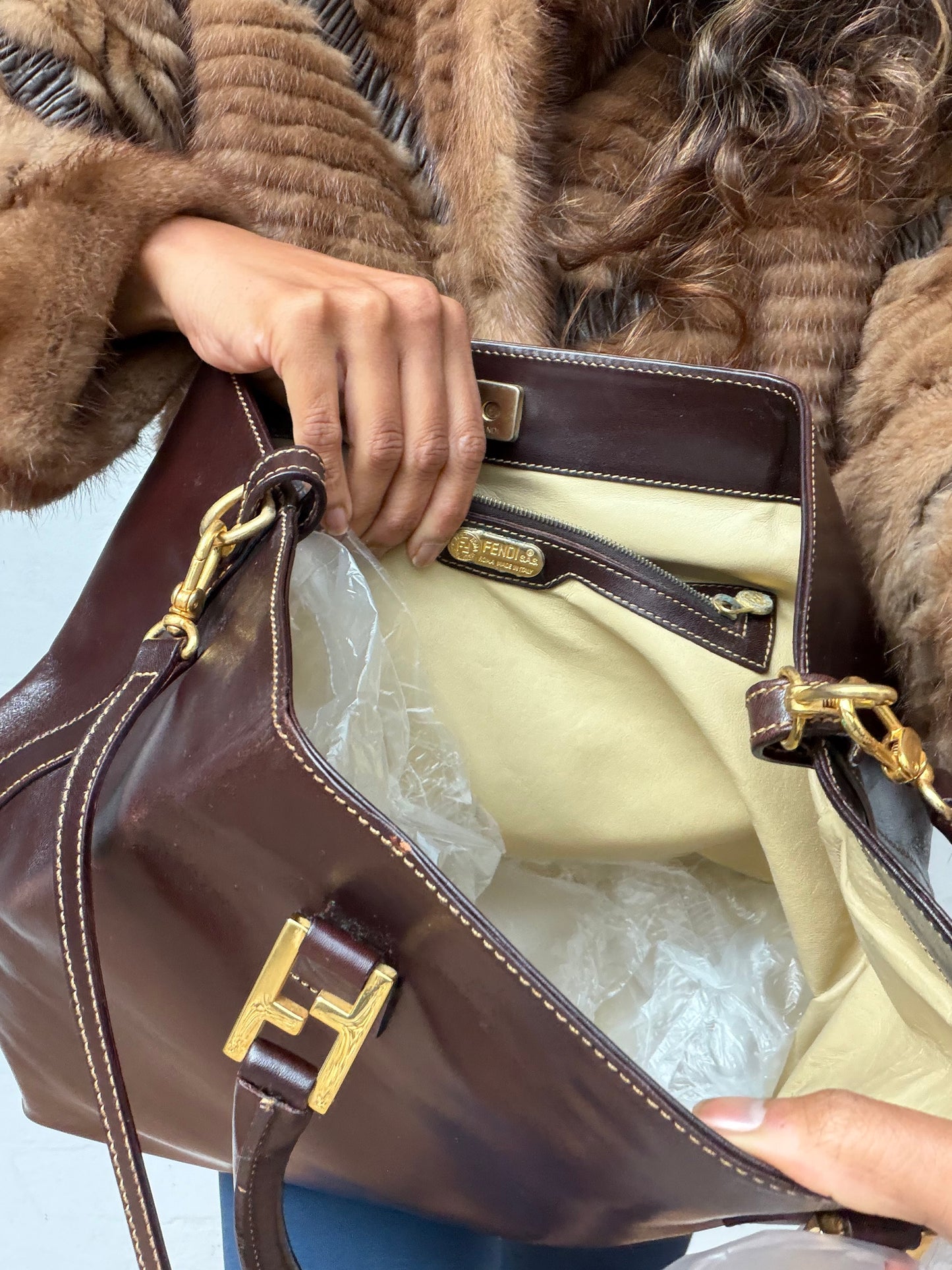 Vintage Fendi 2 in 1 Brown Leather Tote Bag Large