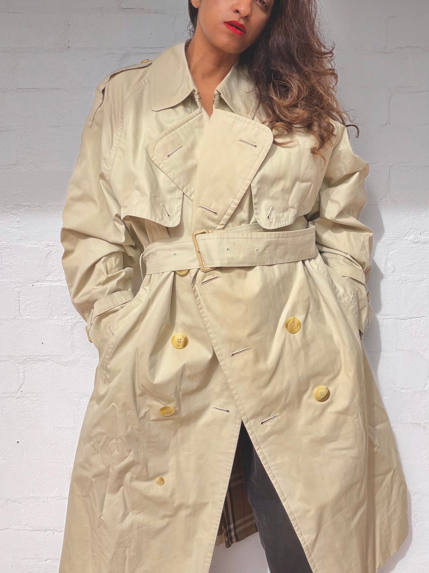 Burberry Double Breasted Trench Coat - Light Beige
