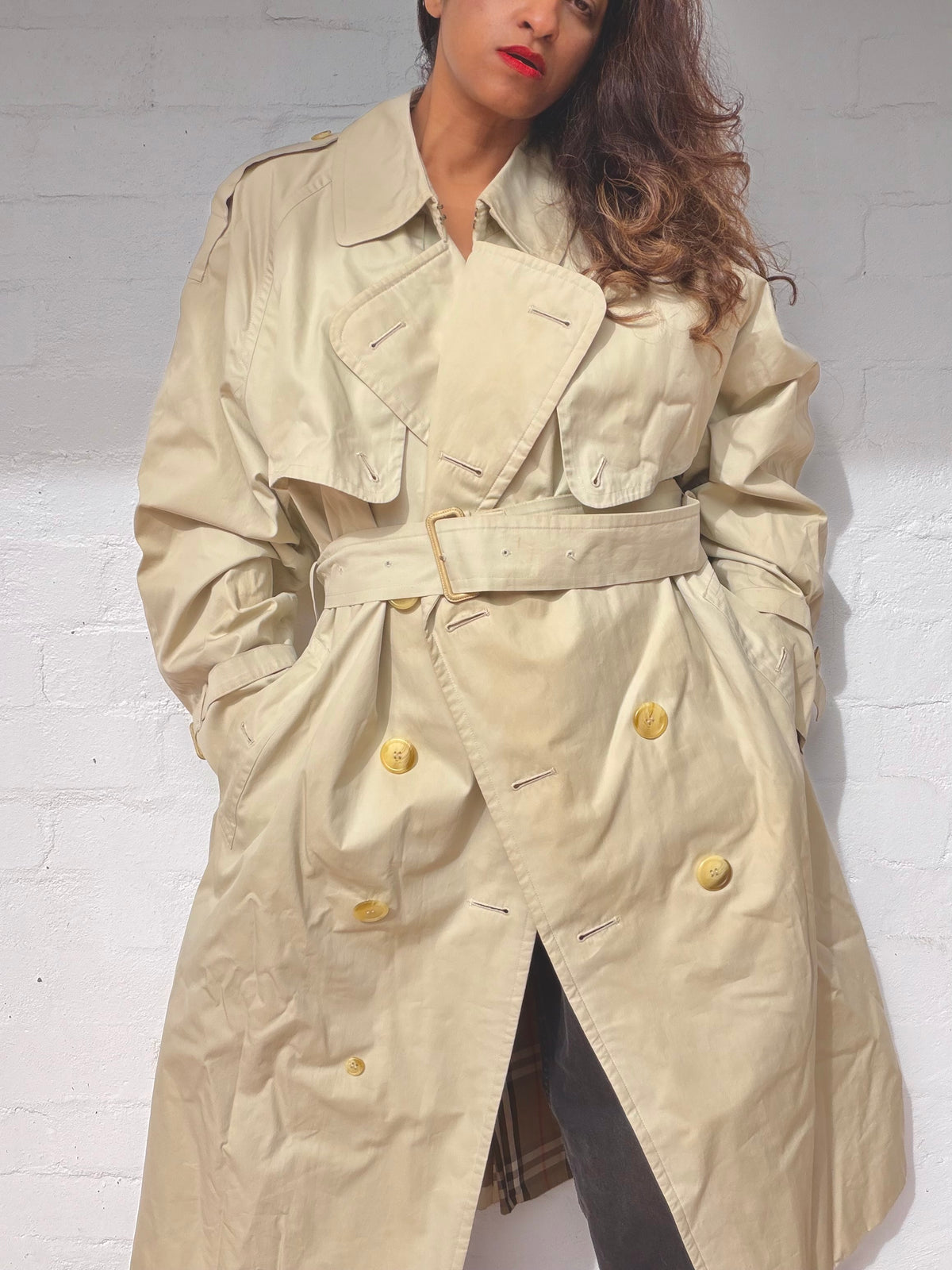 Burberry Double Breasted Trench Coat - Light Beige